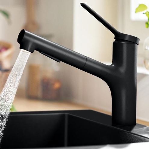 HANSGROHE ZESIS M33 dřezová baterie, s vytahovací sprškou, sBox lite, matná černá 74803670 Obrázek - fotka