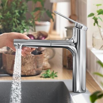 HANSGROHE ZESIS M33 dřezová baterie, s vytahovací sprškou, sBox lite, chrom 74804000 Obrázek - fotka