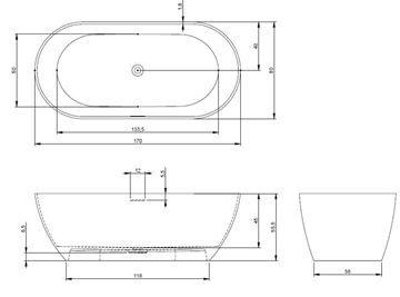 RIHO BILBAO volně stojící vana 170x80 cm, pro 2 osoby, litý mramor B118001105 Technický nákres