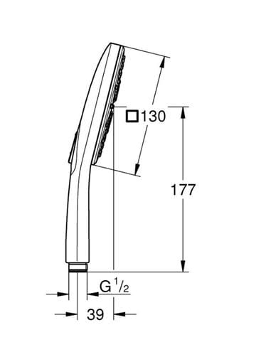 GROHE RAINSHOWER SMARTACTIVE 130 CUBE ruční sprcha 130x130 mm, 3 proudy, Water Saving, kartáčovaný hard graphite 26582AL0 Technický nákres