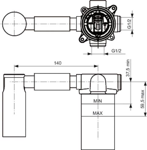 IDEAL STANDARD podomítkové telěso DN15 A4265NU Technický nákres