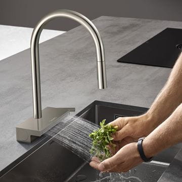 HANSGROHE AQUNO SELECT M81 dřezová baterie, s vytahovací sprškou a plochým sprchovým proudem, sBox, EcoSmart, nerez 73831800 Obrázek - fotka