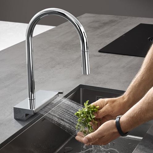 HANSGROHE AQUNO SELECT M81 dřezová baterie, s vytahovací sprškou a plochým sprchovým proudem, chrom 73837000 Obrázek - fotka
