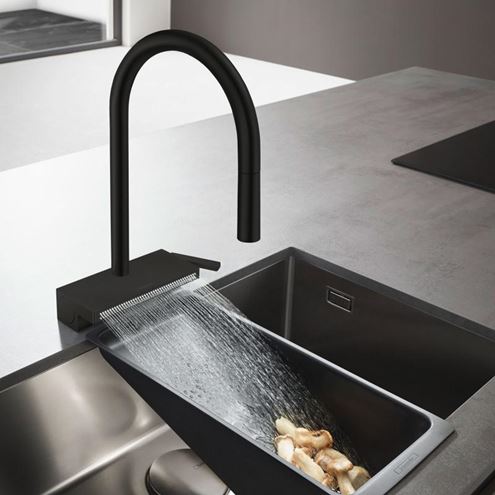 HANSGROHE AQUNO SELECT M81 dřezová baterie, s vytahovací sprškou a plochým sprchovým proudem, matná černá 73837670 Obrázek - fotka