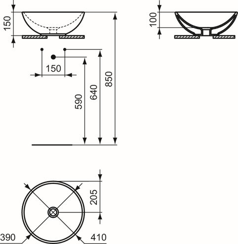 IDEAL STANDARD STRADA O umyvadlová mísa 41 cm, bez přepadu K079501 Technický nákres