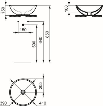 IDEAL STANDARD STRADA O umyvadlová mísa 41 cm, bez přepadu K079501 Technický nákres