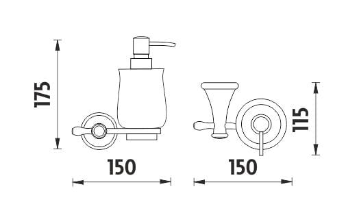 NIMCO LADA dávkovač tekutého mýdla 300 ml, nástěnný, keramika, staromosaz/bílá LA 19031K-65 Technický nákres