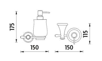 NIMCO LADA dávkovač tekutého mýdla 300 ml, nástěnný, keramika, staromosaz/bílá LA 19031K-65 Technický nákres