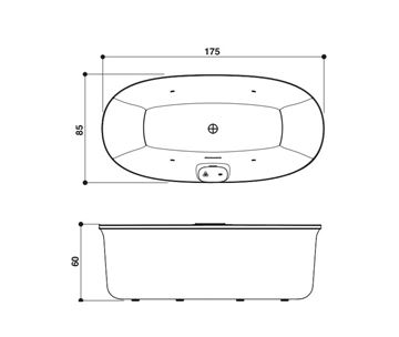 JACUZZI ARGA volně stojící vana 175x85 cm, hydromasážní, akrylát ARG101C0118 Technický nákres