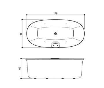JACUZZI ARGA volně stojící vana 175x85 cm, hydromasážní, akrylát ARG106C0118 Technický nákres