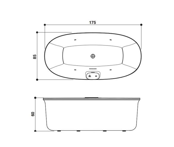 JACUZZI ARGA panel k volně stojící vaně 175x60 cm 944053015 Technický nákres