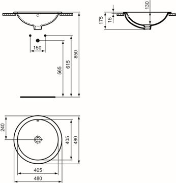 IDEAL STANDARD CONNECT umyvadlo 48 cm, s přepadem E505301 Technický nákres