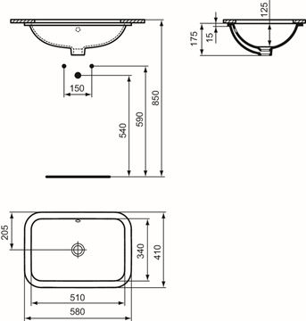 IDEAL STANDARD CONNECT umyvadlo 58 cm, s přepadem E506101 Technický nákres