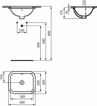 IDEAL STANDARD CONNECT umyvadlo 42 cm, s přepadem E505601 Technický nákres