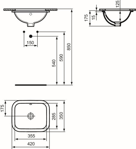 IDEAL STANDARD CONNECT umyvadlo 42 cm, s přepadem E505601 Technický nákres