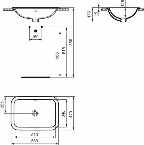 IDEAL STANDARD CONNECT umyvadlo 58 cm, s přepadem E505901 Technický nákres