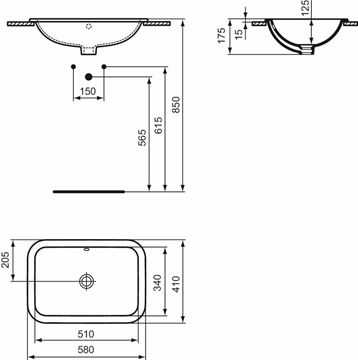 IDEAL STANDARD CONNECT umyvadlo 58 cm, s přepadem E505901 Technický nákres