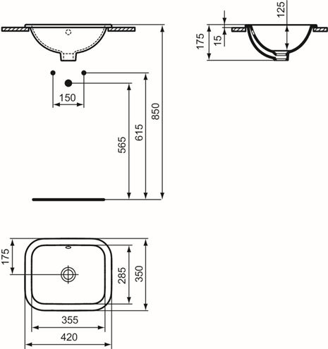 IDEAL STANDARD CONNECT umyvadlo 42 cm, s přepadem E505501 Technický nákres