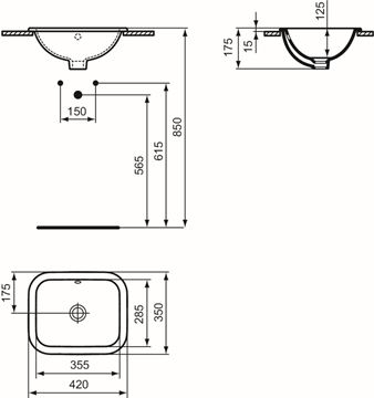 IDEAL STANDARD CONNECT umyvadlo 42 cm, s přepadem E505501 Technický nákres