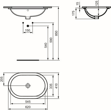 IDEAL STANDARD CONNECT umyvadlo 62 cm, s přepadem E505001 Technický nákres