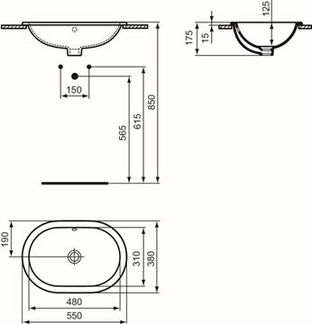 IDEAL STANDARD CONNECT umyvadlo 55 cm, s přepadem E504701 Technický nákres