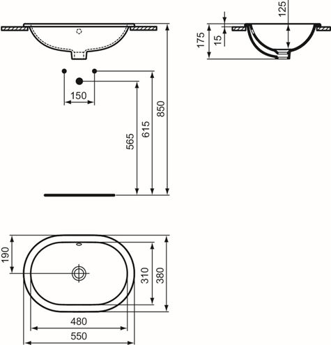 IDEAL STANDARD CONNECT umyvadlo 55 cm, s přepadem E504701 Technický nákres