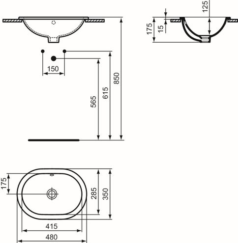 IDEAL STANDARD CONNECT umyvadlo 48 cm, s přepadem E504501 Technický nákres