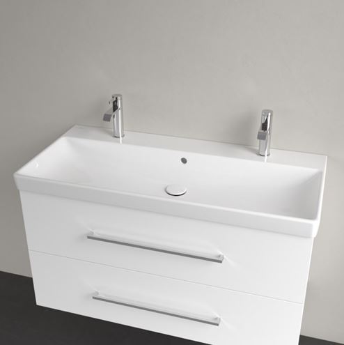 VILLEROY & BOCH AVENTO umyvadlo 100 cm, se 2 otvory pro baterie a přepadem, CeramicPlus, alpská bílá 4156A4R1 Obrázek - fotka