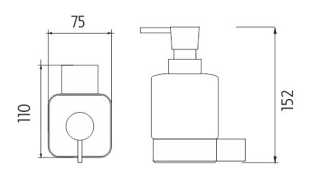 NIMCO KIBO dávkovač tekutého mýdla 320 ml, nástěnný, keramika, černá/bílá Ki-14031K-T-90 Technický nákres