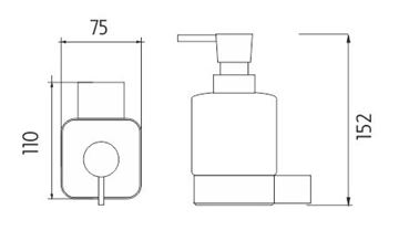NIMCO KIBO dávkovač tekutého mýdla 320 ml, nástěnný, keramika, černá/bílá Ki-14031K-T-90 Technický nákres