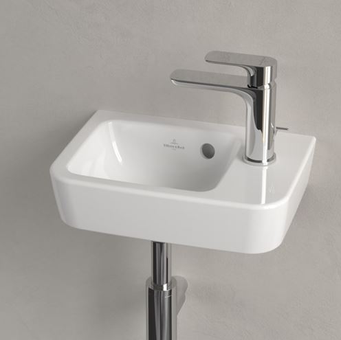 VILLEROY & BOCH O.NOVO COMPACT umývátko 36 cm, s otvorem pro baterii vpravo a přepadem, alpská bílá 43433601 Obrázek - fotka