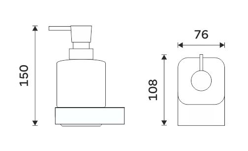 NIMCO NIKAU dávkovač tekutého mýdla 300 ml, nástěnný, sklo, chrom NK 30031C-T-26 Technický nákres
