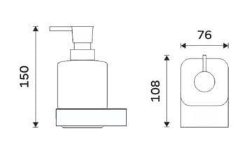 NIMCO NIKAU dávkovač tekutého mýdla 300 ml, nástěnný, sklo, chrom NK 30031C-T-26 Technický nákres