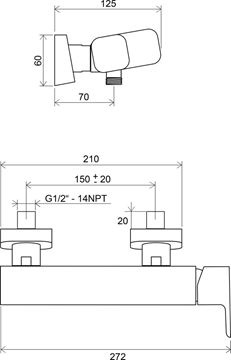 RAVAK 10° TD 032.00CR nástěnná sprchová baterie, chrom X070066 Technický nákres