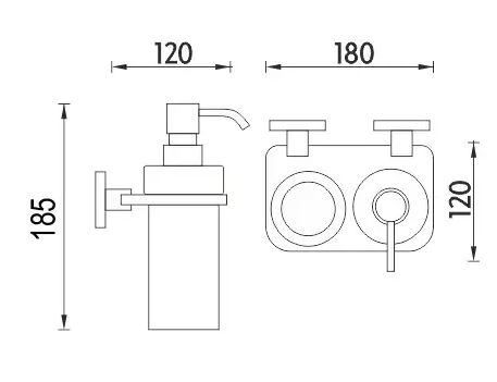 NIMCO UNIX dávkovač tekutého mýdla 250 ml s pohárkem, nástěnný, sklo, chrom UN X3-5831W-26 Technický nákres