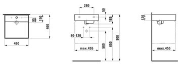 KARTELL BY LAUFEN umývátko 46 cm, s otvorem pro baterii, bez přepadu H8153310001111 Technický nákres