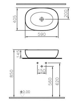 VITRA OUTLINE umyvadlová mísa 59 cm, bez přepadu, broušené, VitrAhygiene 5995B401-0016 Technický nákres