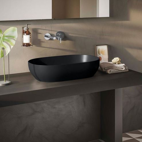 VITRA OUTLINE umyvadlová mísa 59 cm, bez přepadu, VitrAhygiene, matná černá 5995B483-0016 Obrázek - fotka