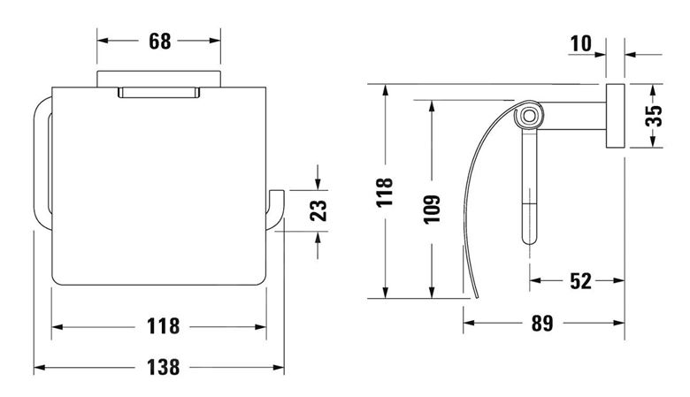 DURAVIT KARREE držák toaletního papíru s krytem, nástěnný, chrom 0099551000 Technický nákres