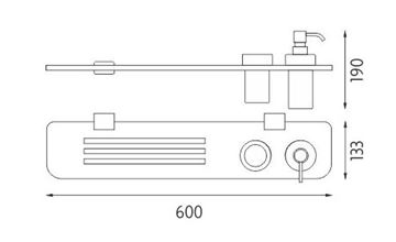 NIMCO KIBO police 600 mm, s dávkovačem tekutého mýdla a pohárkem, plexisklo, chrom KI X360-5831W-26 Technický nákres