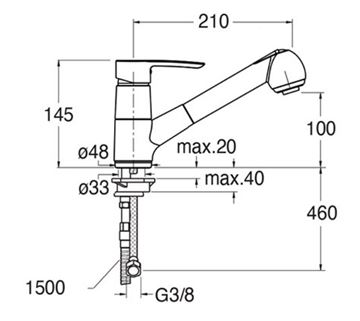 CRISTINA dřezová baterie, s vytahovací sprškou, chrom CRIKN53051 Technický nákres
