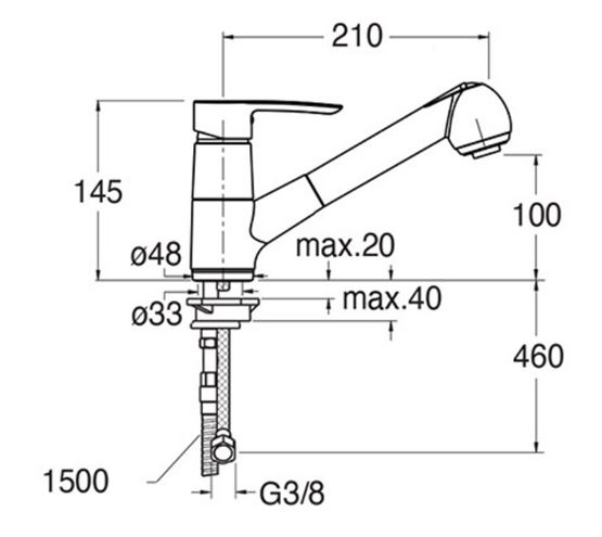 CRISTINA dřezová baterie, s vytahovací sprškou, chrom CRIKN53051 Technický nákres