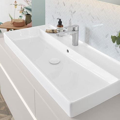 VILLEROY & BOCH COLLARO umyvadlo 100 cm, s otvorem pro baterii a přepadem, CeramicPlus, broušené, alpská bílá 4A331GR1 Obrázek - fotka