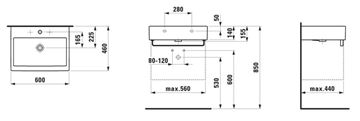 LAUFEN LIVING CITY umyvadlo 60 cm, s přepadem H8174330001091 Technický nákres
