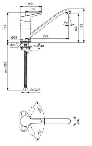 CONCEPT E50 dřezová baterie, chrom B 1467 AA Technický nákres