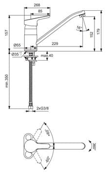 CONCEPT E50 dřezová baterie, chrom B 1467 AA Technický nákres