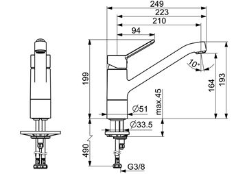 HANSA PRIMO dřezová baterie, chrom 49482203 Technický nákres