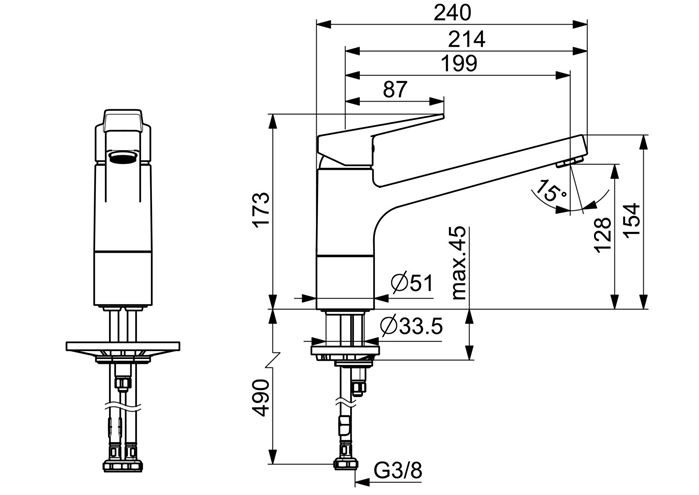 HANSA TWIST dřezová baterie, chrom 09142283 Technický nákres