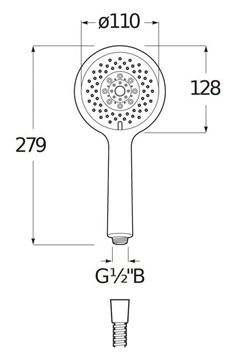 JIKA CUBITO-N sprchová souprava 4-dílná, ruční sprcha pr. 130 mm, 4 proudy, tyč, hadice, mýdlenka, chrom H3651X00044721 Technický nákres