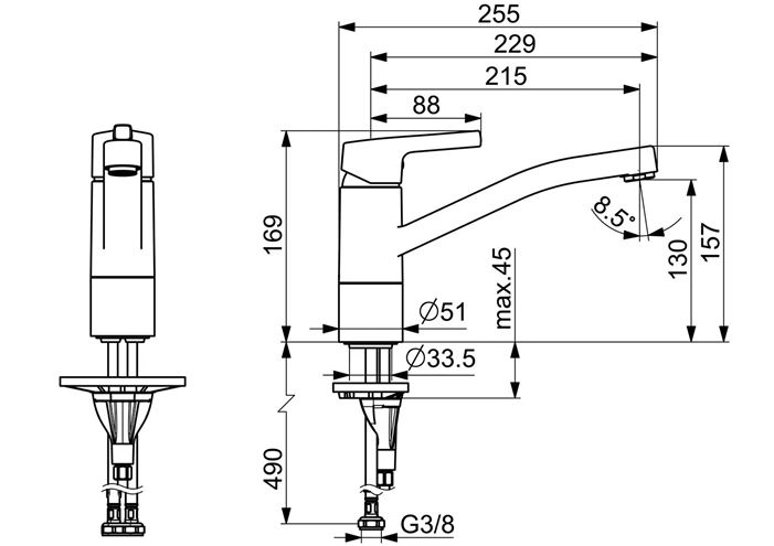 HANSA PALENO dřezová baterie, chrom 56532203 Technický nákres